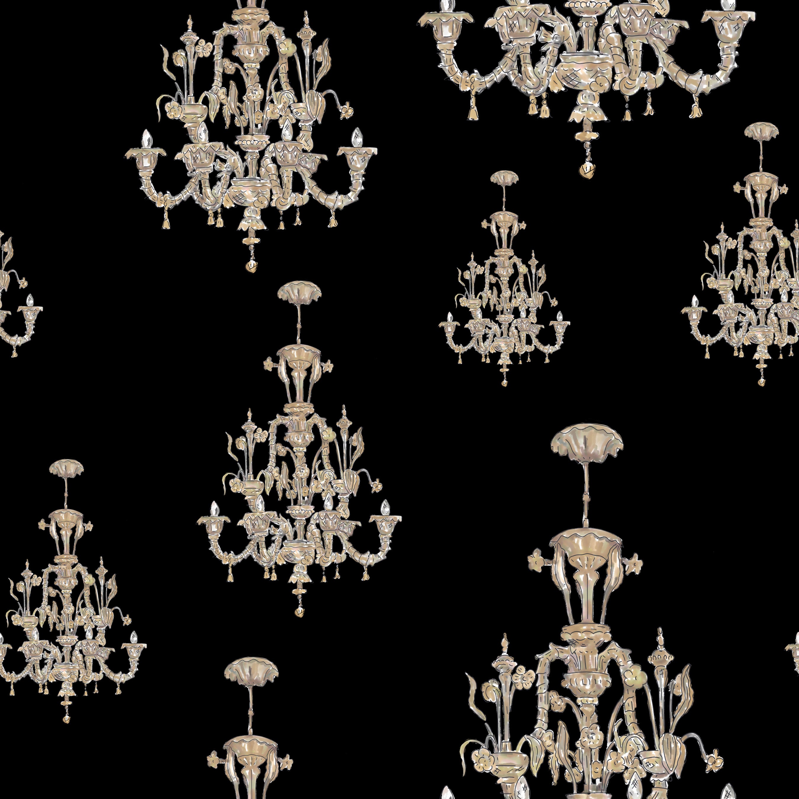 MURANO Chandelier print GOLD/BLACK